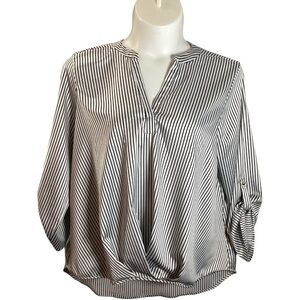 Chic Black and White Striped Blouse, Plus Size 2X